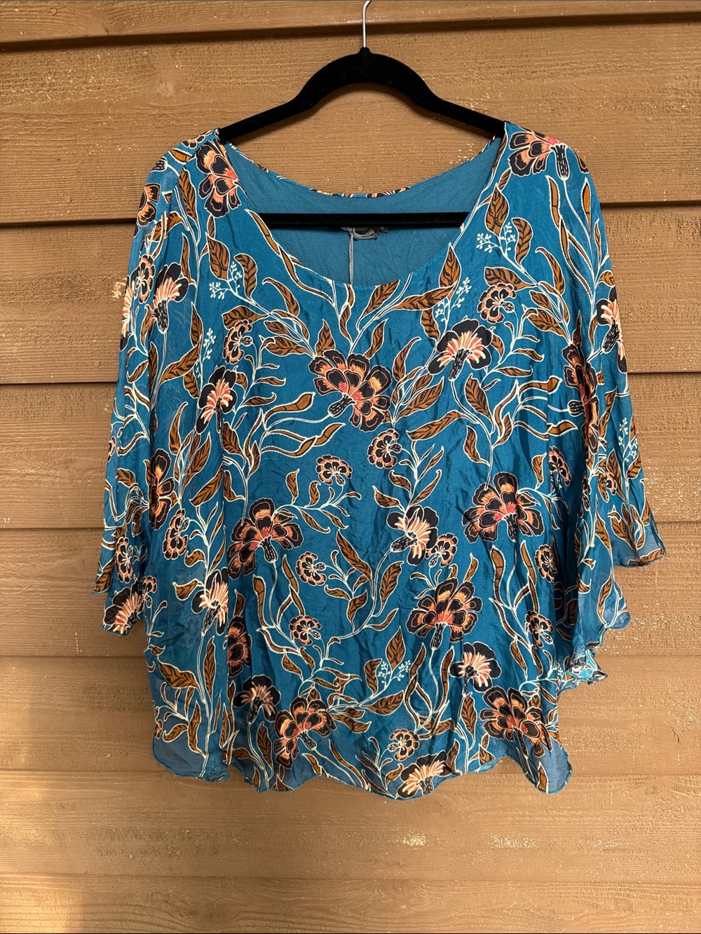 M Made in Italy Floral Teal Scoop-Neck Blouse size XL